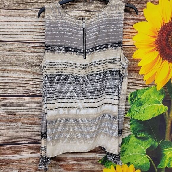Alfani Sleeveless Blouse brown/black/cream mix 16 Pre-owned - Picture 2 of 7